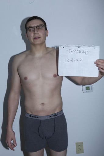 A picture of a 5'11" male showing a muscle gain from 153 pounds to 157 pounds. A net gain of 4 pounds.