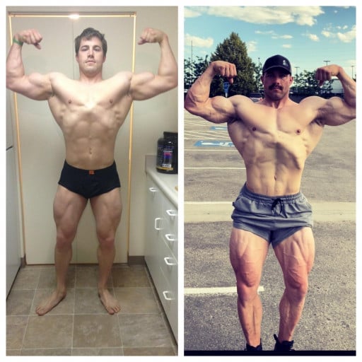A before and after photo of a 6'2" male showing a weight gain from 220 pounds to 248 pounds. A net gain of 28 pounds.
