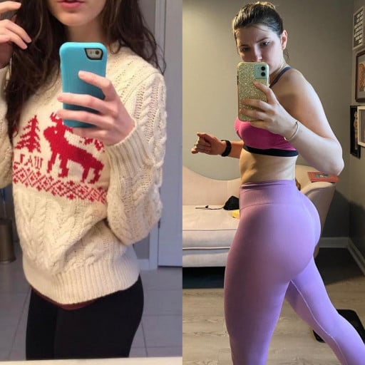5 feet 6 Female Progress Pics of 20 lbs Muscle Gain 120 lbs to 140 lbs