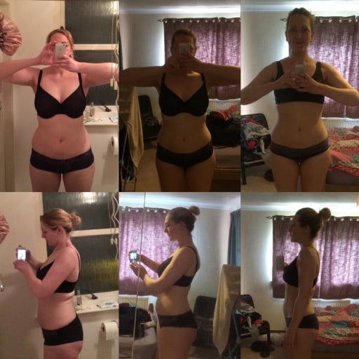 A before and after photo of a 5'10" female showing a weight gain from 185 pounds to 187 pounds. A total gain of 2 pounds.