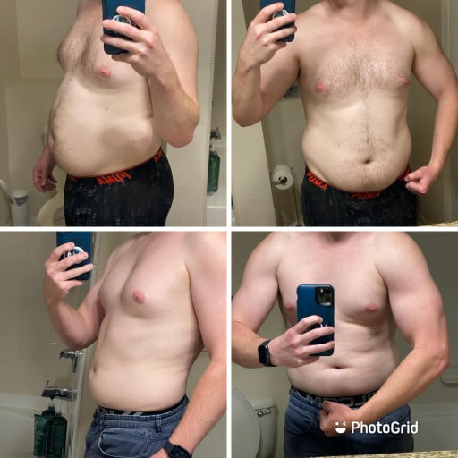 A picture of a 5'9" male showing a weight loss from 191 pounds to 174 pounds. A net loss of 17 pounds.