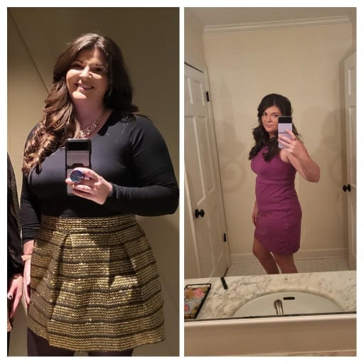 21 lbs Fat Loss Before and After 5 feet 5 Female 196 lbs to 175 lbs