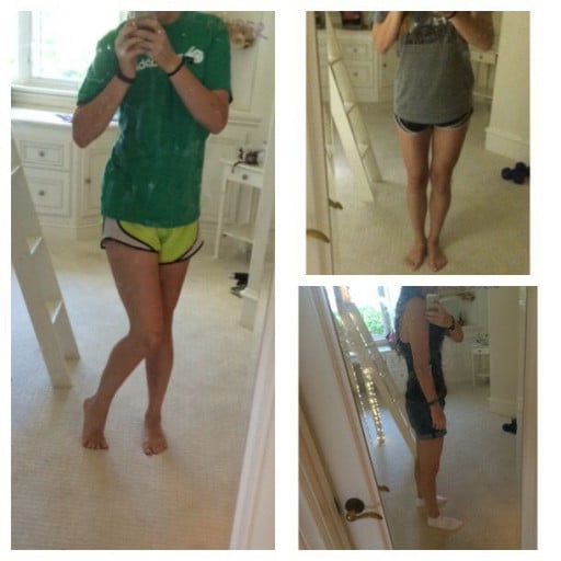 A progress pic of a 5'10" woman showing a weight cut from 167 pounds to 156 pounds. A net loss of 11 pounds.