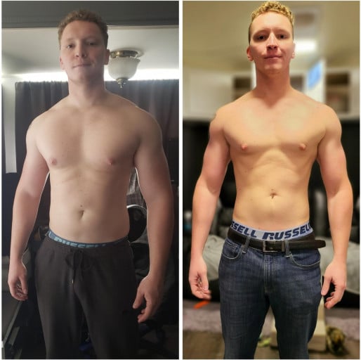 A photo of a 6'4" man showing a weight cut from 235 pounds to 195 pounds. A net loss of 40 pounds.