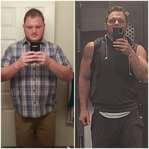 A progress pic of a 6'2" man showing a fat loss from 275 pounds to 215 pounds. A total loss of 60 pounds.