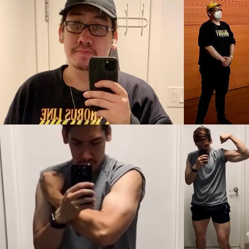A progress pic of a 5'11" man showing a fat loss from 260 pounds to 185 pounds. A total loss of 75 pounds.