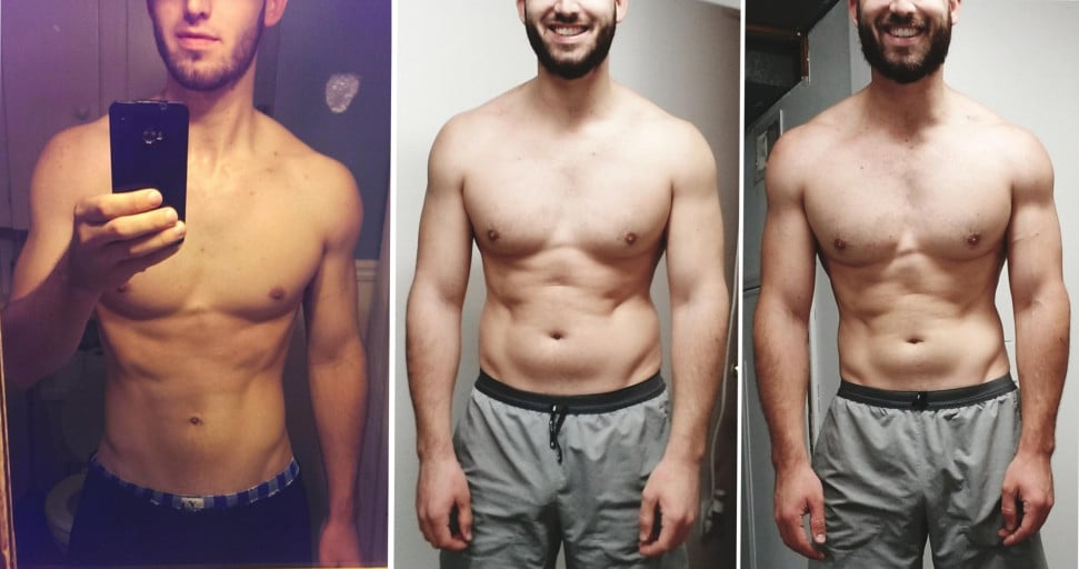 Before and After 30 lbs Muscle Gain 6'2 Male 180 lbs to 210 lbs