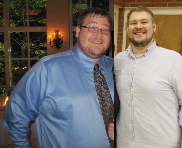 A photo of a 6'4" man showing a weight cut from 390 pounds to 340 pounds. A respectable loss of 50 pounds.