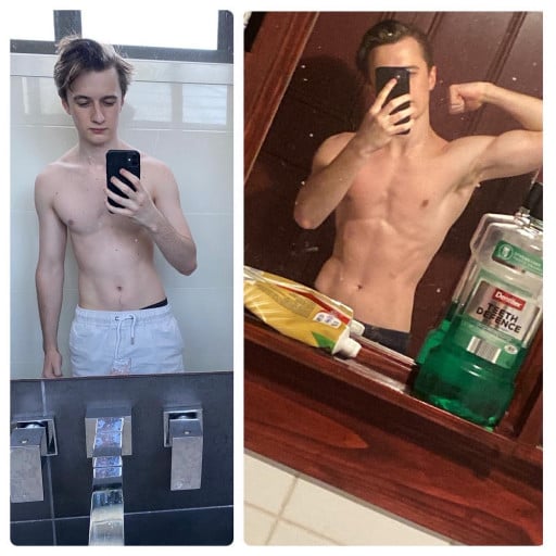 5'7 Male 20 lbs Weight Gain Before and After 115 lbs to 135 lbs
