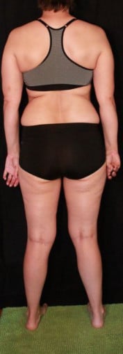 A before and after photo of a 5'3" female showing a snapshot of 145 pounds at a height of 5'3