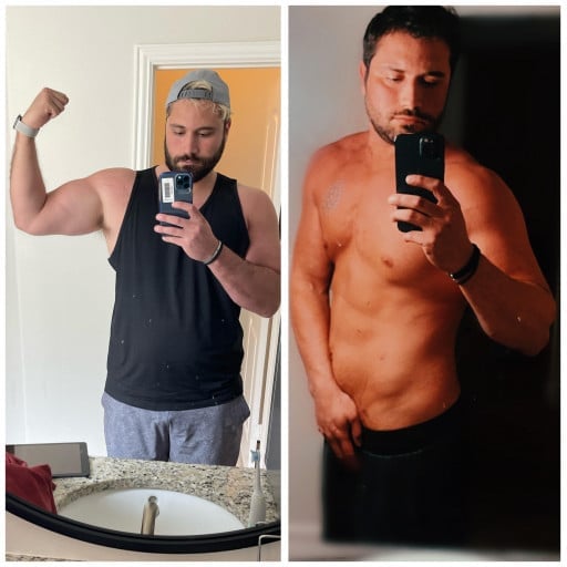 Before and After 50 lbs Fat Loss 6 foot 3 Male 295 lbs to 245 lbs