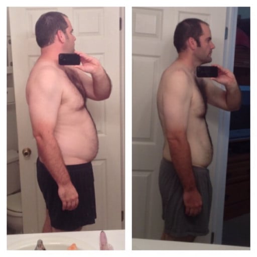 A photo of a 6'3" man showing a weight loss from 297 pounds to 227 pounds. A net loss of 70 pounds.