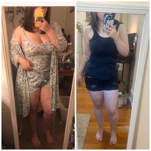 55 lbs Weight Loss Before and After 4 foot 10 Female 185 lbs to 130 lbs