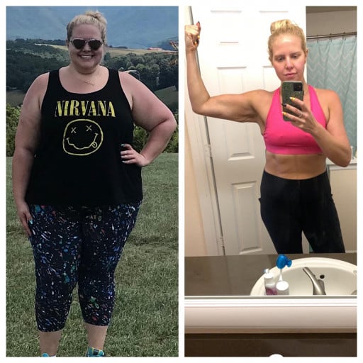 A progress pic of a 5'10" woman showing a fat loss from 380 pounds to 190 pounds. A total loss of 190 pounds.