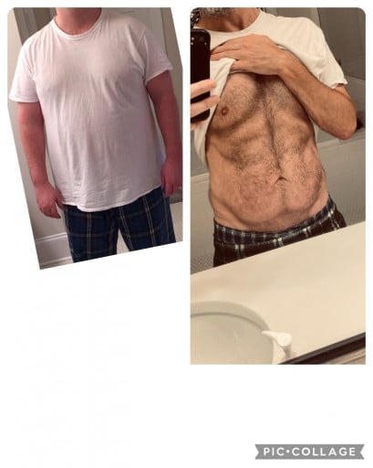 A photo of a 6'1" man showing a weight cut from 280 pounds to 170 pounds. A respectable loss of 110 pounds.