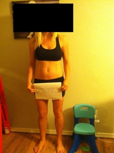 A before and after photo of a 5'6" female showing a snapshot of 140 pounds at a height of 5'6