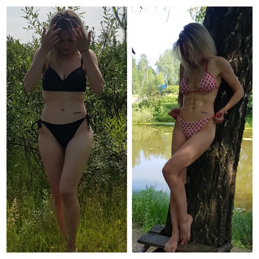 5'6 Female Before and After 10 lbs Fat Loss 131 lbs to 121 lbs