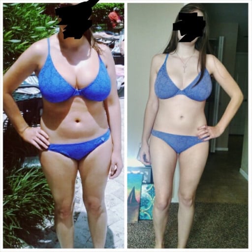 A picture of a 5'4" female showing a weight loss from 146 pounds to 124 pounds. A respectable loss of 22 pounds.