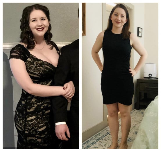 Before and After 66 lbs Fat Loss 5'4 Female 212 lbs to 146 lbs