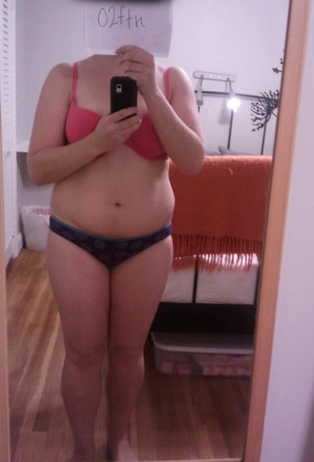 A photo of a 5'4" woman showing a snapshot of 179 pounds at a height of 5'4