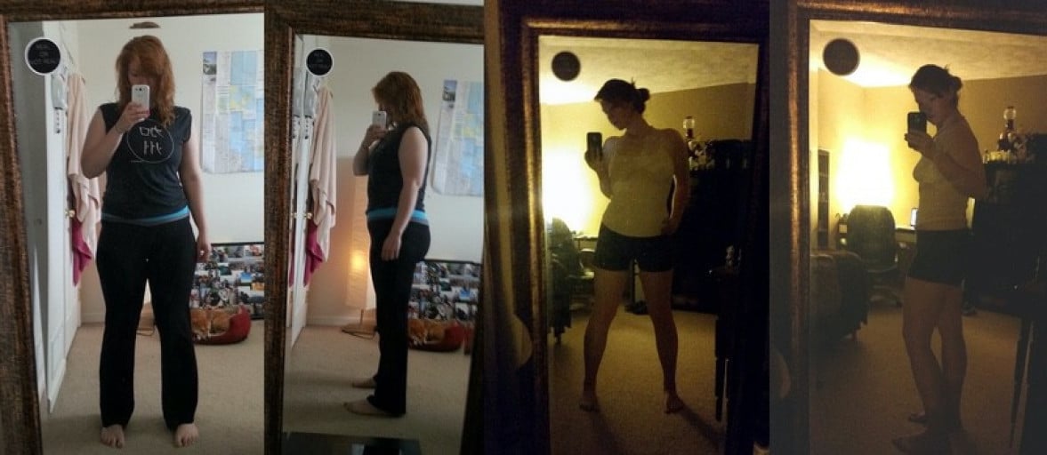A photo of a 5'10" woman showing a weight cut from 250 pounds to 190 pounds. A net loss of 60 pounds.