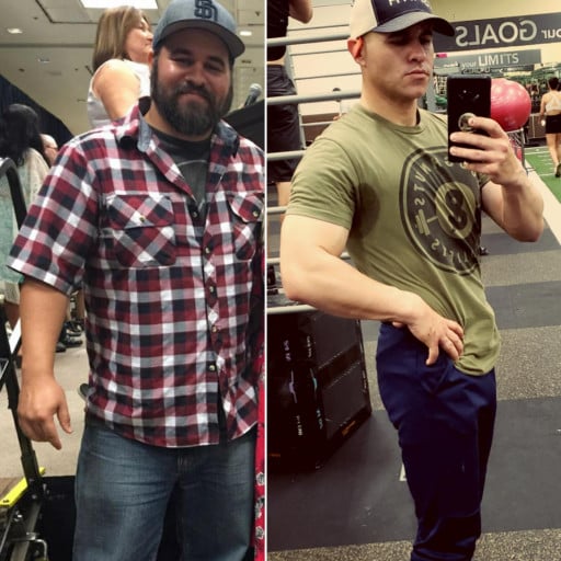 A progress pic of a 6'0" man showing a fat loss from 260 pounds to 180 pounds. A net loss of 80 pounds.