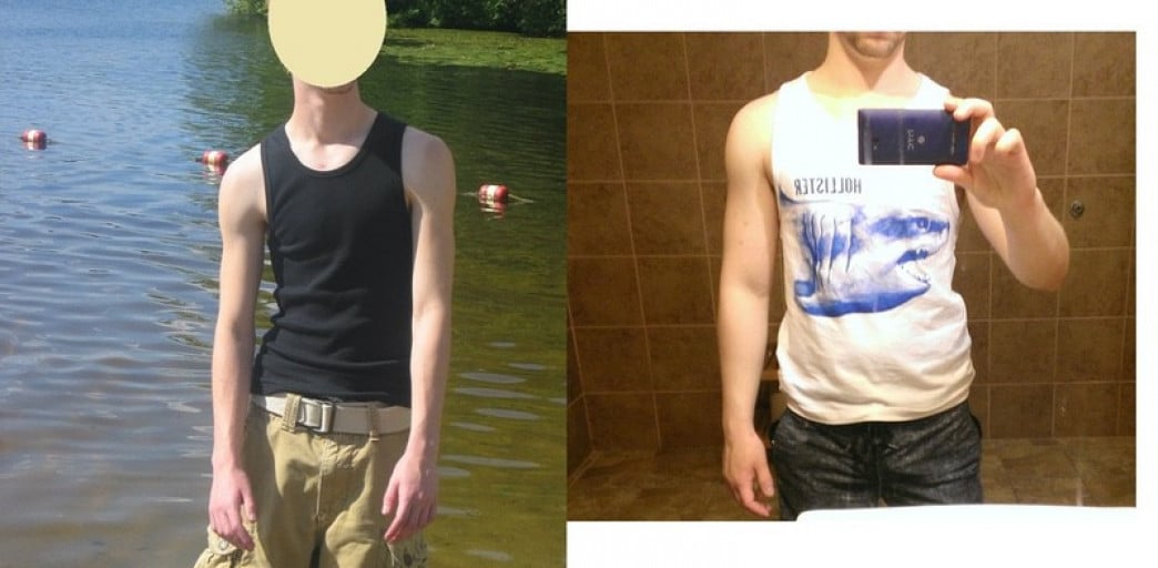 A before and after photo of a 5'9" male showing a weight bulk from 123 pounds to 162 pounds. A total gain of 39 pounds.