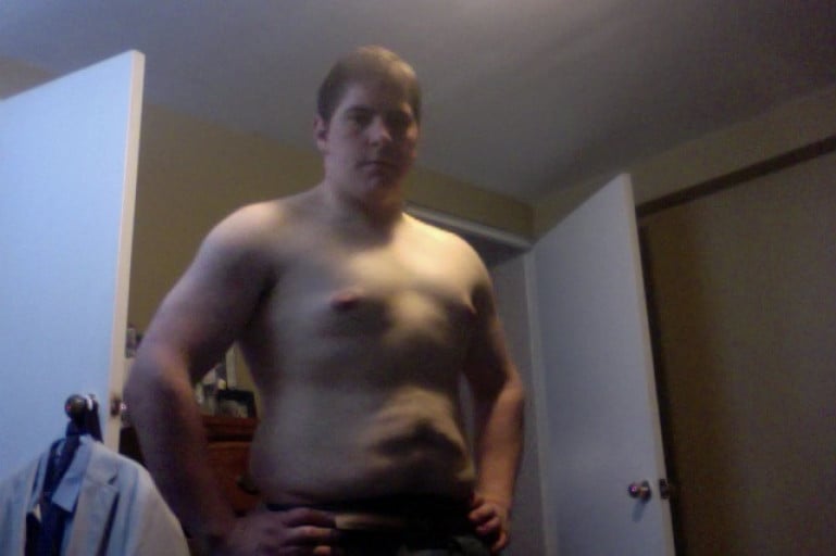 A picture of a 5'7" male showing a weight cut from 250 pounds to 160 pounds. A respectable loss of 90 pounds.