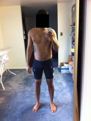 A before and after photo of a 5'10" male showing a snapshot of 153 pounds at a height of 5'10