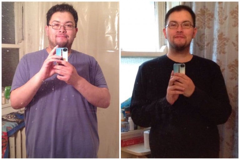 A progress pic of a 6'2" man showing a fat loss from 325 pounds to 263 pounds. A respectable loss of 62 pounds.