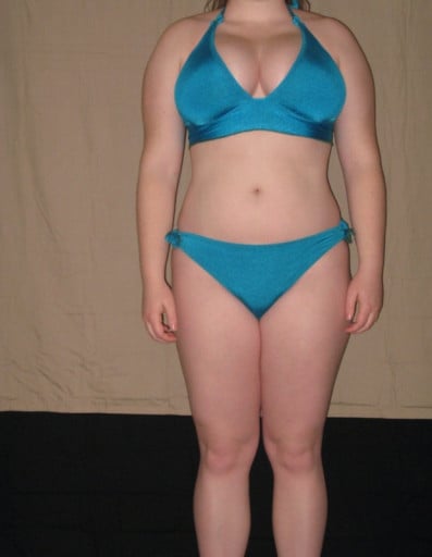 A before and after photo of a 5'3" female showing a snapshot of 165 pounds at a height of 5'3