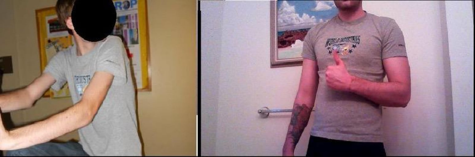 6 foot Male Before and After 46 lbs Muscle Gain 119 lbs to 165 lbs