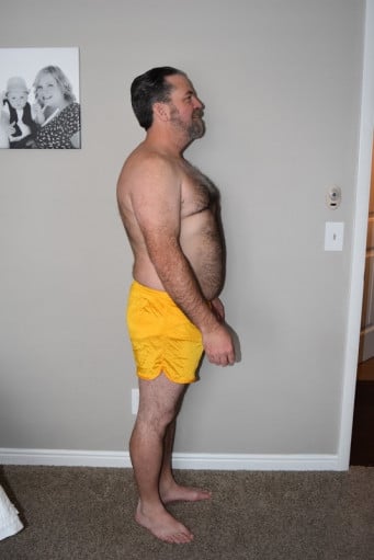 A picture of a 5'10" male showing a weight loss from 280 pounds to 199 pounds. A net loss of 81 pounds.