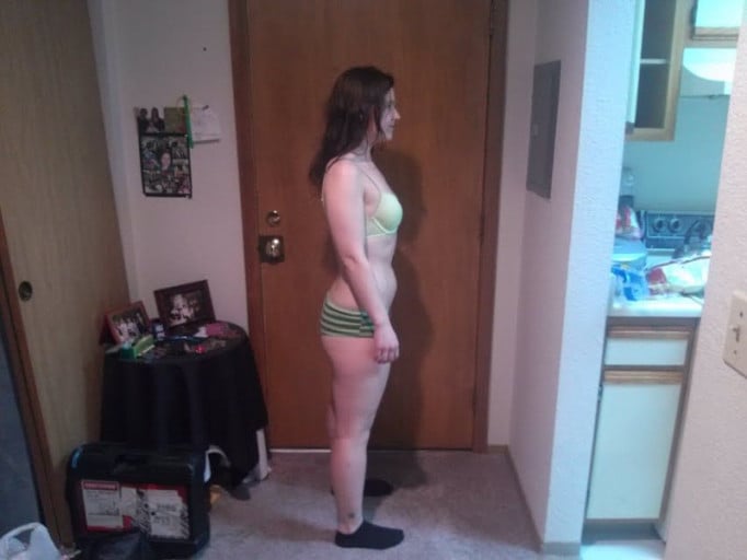 A picture of a 5'4" female showing a snapshot of 143 pounds at a height of 5'4