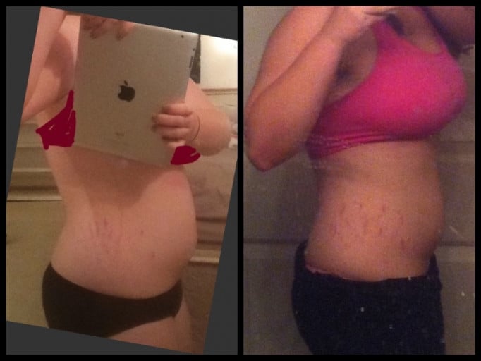 A progress pic of a 5'6" woman showing a weight reduction from 200 pounds to 168 pounds. A total loss of 32 pounds.