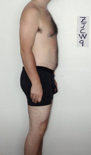 A before and after photo of a 6'0" male showing a snapshot of 195 pounds at a height of 6'0
