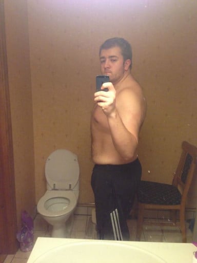 A picture of a 6'1" male showing a weight loss from 308 pounds to 224 pounds. A respectable loss of 84 pounds.