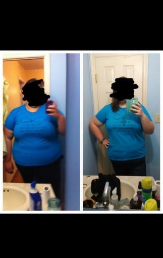 A picture of a 5'11" female showing a weight loss from 421 pounds to 309 pounds. A respectable loss of 112 pounds.