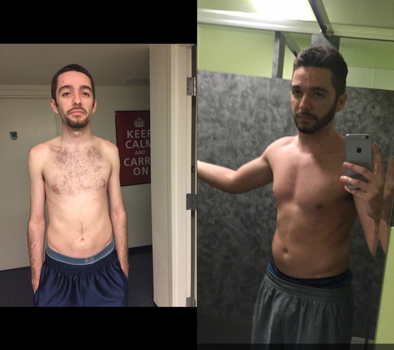 Before and After 25 lbs Muscle Gain 5 feet 10 Male 125 lbs to 150 lbs