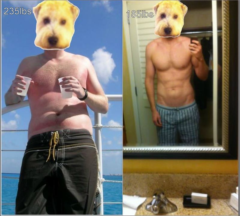 Before and After 50 lbs Fat Loss 6 feet 4 Male 235 lbs to 185 lbs