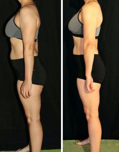 A progress pic of a 5'3" woman showing a snapshot of 130 pounds at a height of 5'3