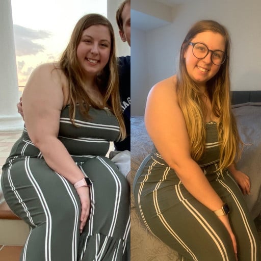 Before and After 34 lbs Weight Loss 5'2 Female 243 lbs to 209 lbs