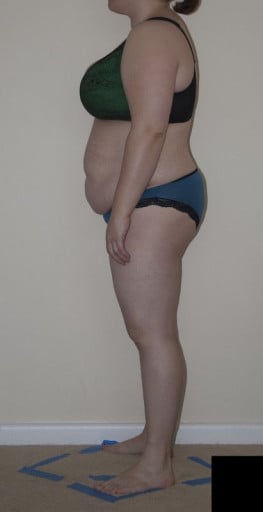 A progress pic of a 5'6" woman showing a snapshot of 230 pounds at a height of 5'6