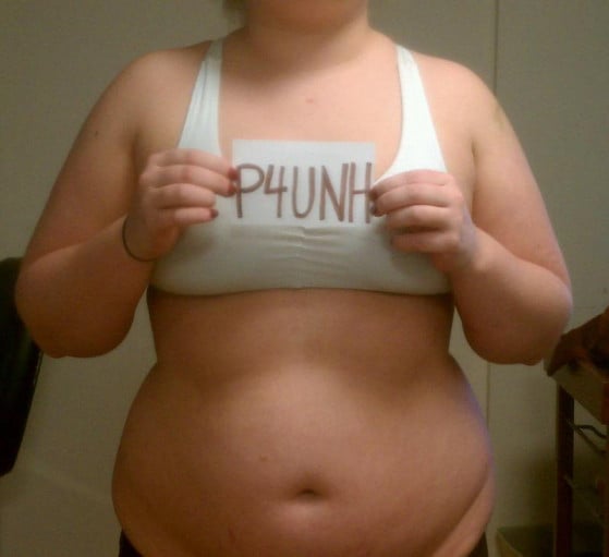 A photo of a 5'4" woman showing a snapshot of 195 pounds at a height of 5'4