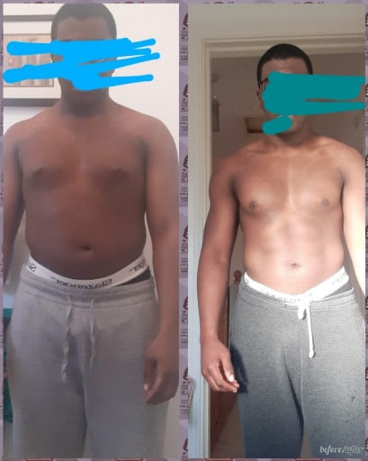 A before and after photo of a 5'6" male showing a weight reduction from 169 pounds to 167 pounds. A respectable loss of 2 pounds.