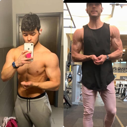 A before and after photo of a 5'10" male showing a weight reduction from 170 pounds to 165 pounds. A total loss of 5 pounds.