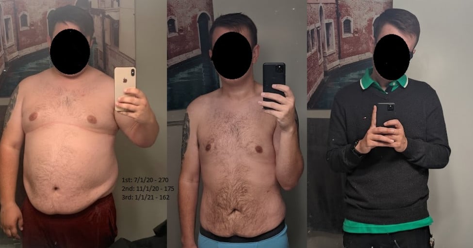 M/31/5'7" [270lbs > 162lbs = 108lbs] (5 Months, VSG Bariatric / Diet / Workout)