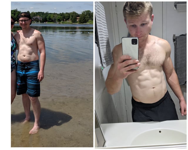 A photo of a 5'9" man showing a weight cut from 180 pounds to 165 pounds. A net loss of 15 pounds.