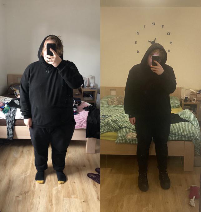 100 lbs Fat Loss Before and After 5 feet 7 Male 352 lbs to 252 lbs