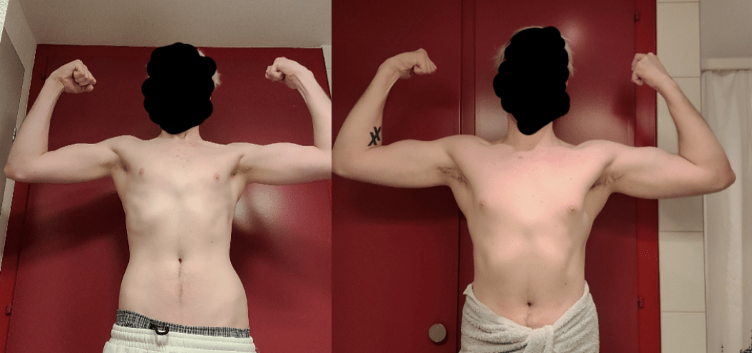 Before and After 57 lbs Muscle Gain 6'4 Male 152 lbs to 209 lbs